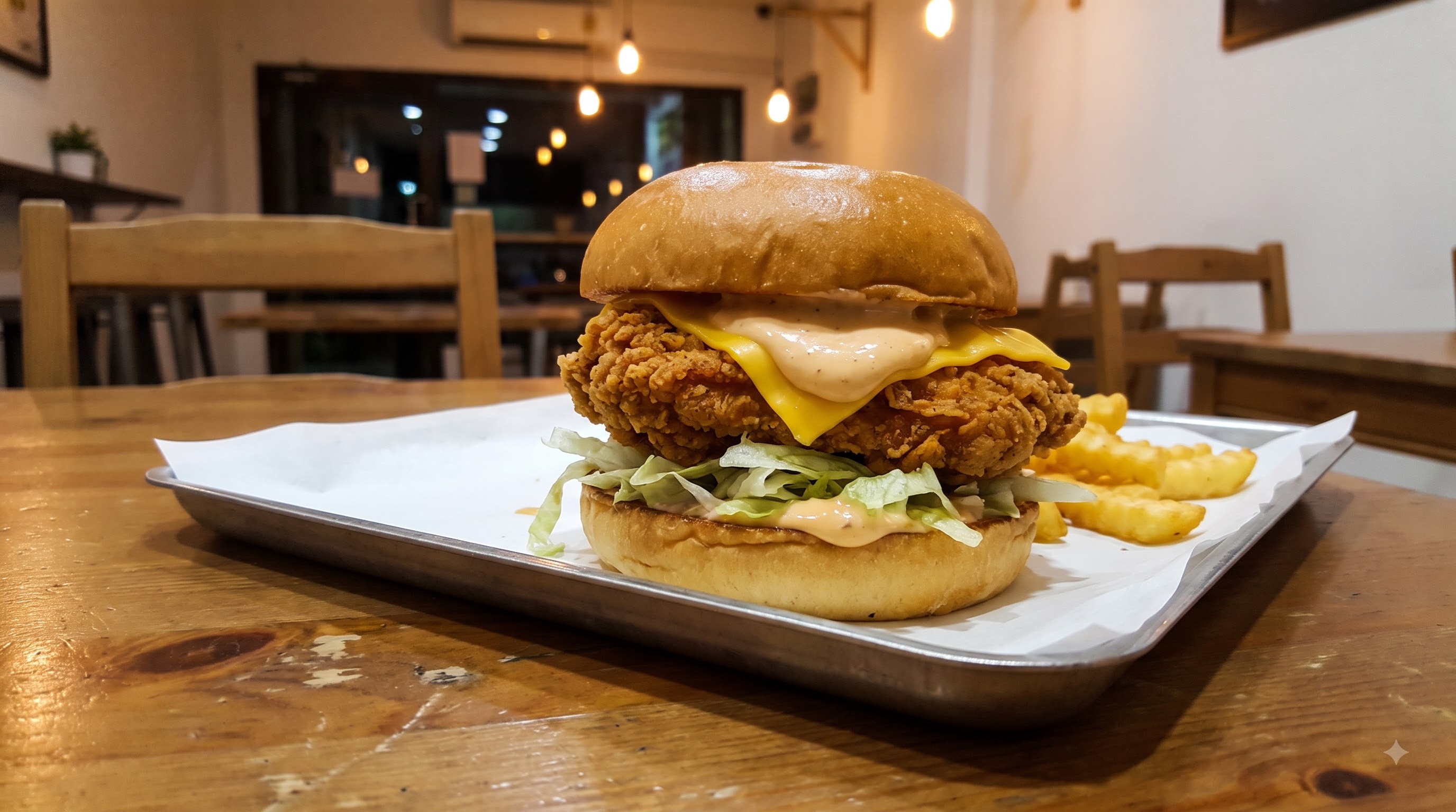 Crispy Chicken Burger with Fresh Lettuce and Mayo